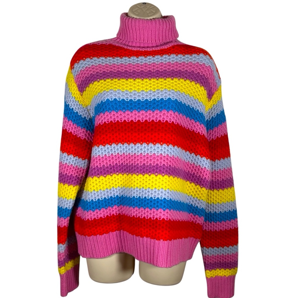 Anthropologie Womens Wool Sweater Turtleneck, Stripe Pink, Long Sleeves Sz M NWT